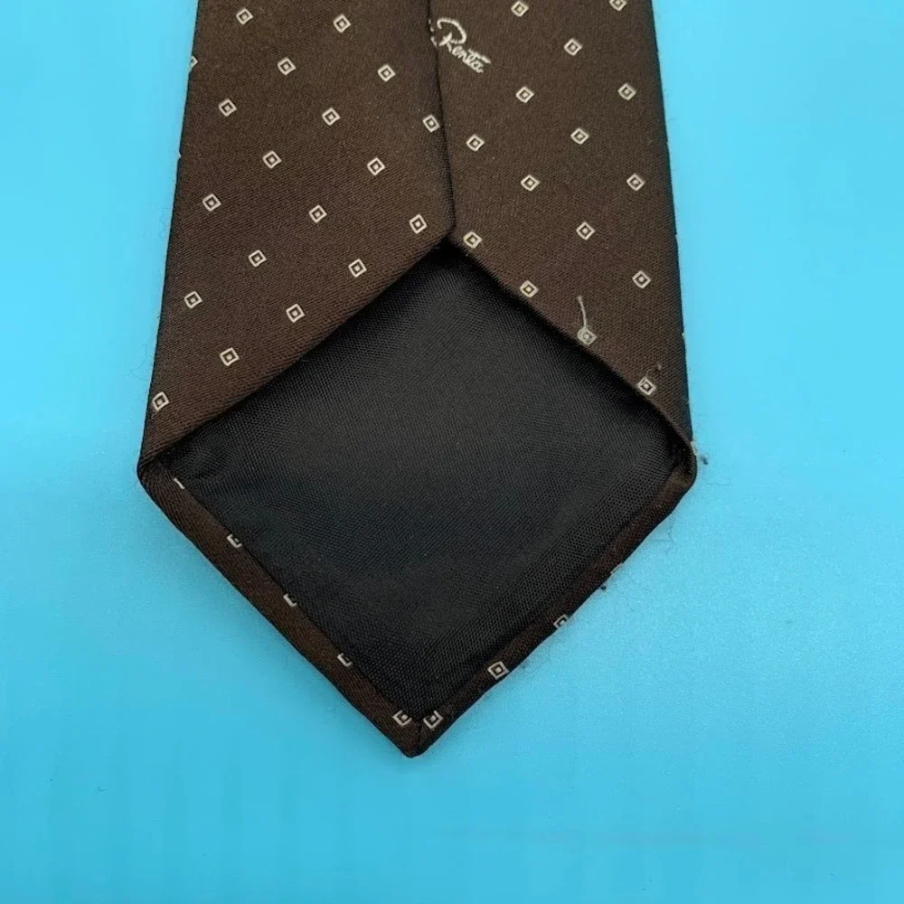 Oscar de la Renta Brown Geometric Preppy Logo Men's Classic Neck Tie